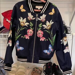 Truly Me Navy and Pink Striped Jacket